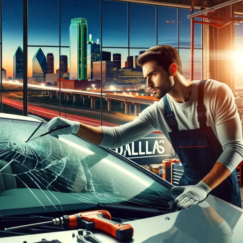 "Auto glass technician in Dallas installing a new windshield."